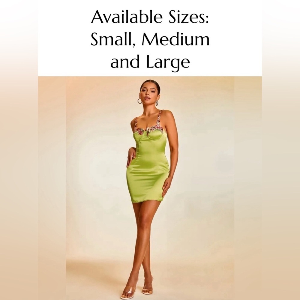NIP-Floral Embroidered Satin Cami Bodycon Dress